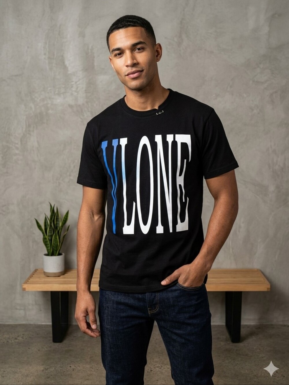 Vlone Authentic Black ,White & Blue Snake Streetwear Unisex Graphic Tee Size L
